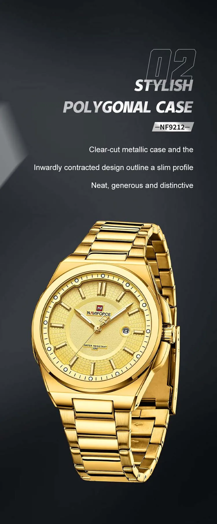 NAVIFORCE NF9212 luxury personalized man quartz watch nice Stainless steel band Luminous date display Minimalist business watch