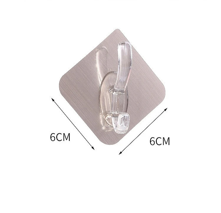 Silver Color Punch-Free Wall-Mounted Hooks Adhesive Row Transparent Wall