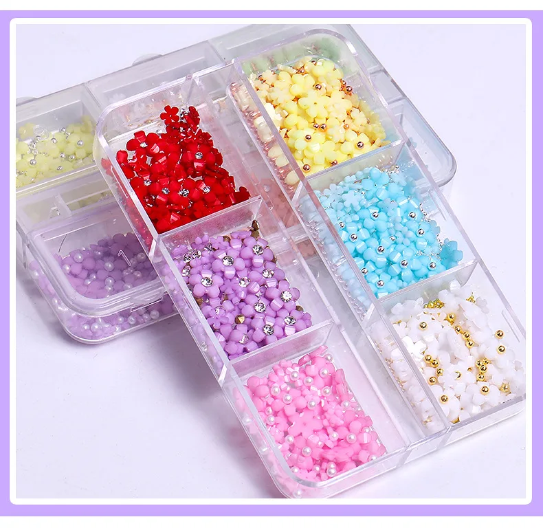 2025 Hot Sale Nails Accessories Art 3D Resin Pink White Purple Red Flower Wholesale Nail Decoration Flower With Rhinestone