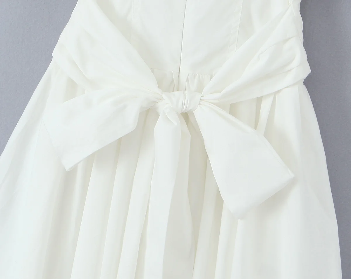 White color peter pan collar short sleeve back bow tie casual fashion women mini dress