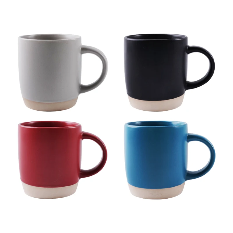 Wholesale Customized Logo Retro Japanese Matte Black Ceramic Mugs Stoneware Coffee Cup with Makeup Clay Base