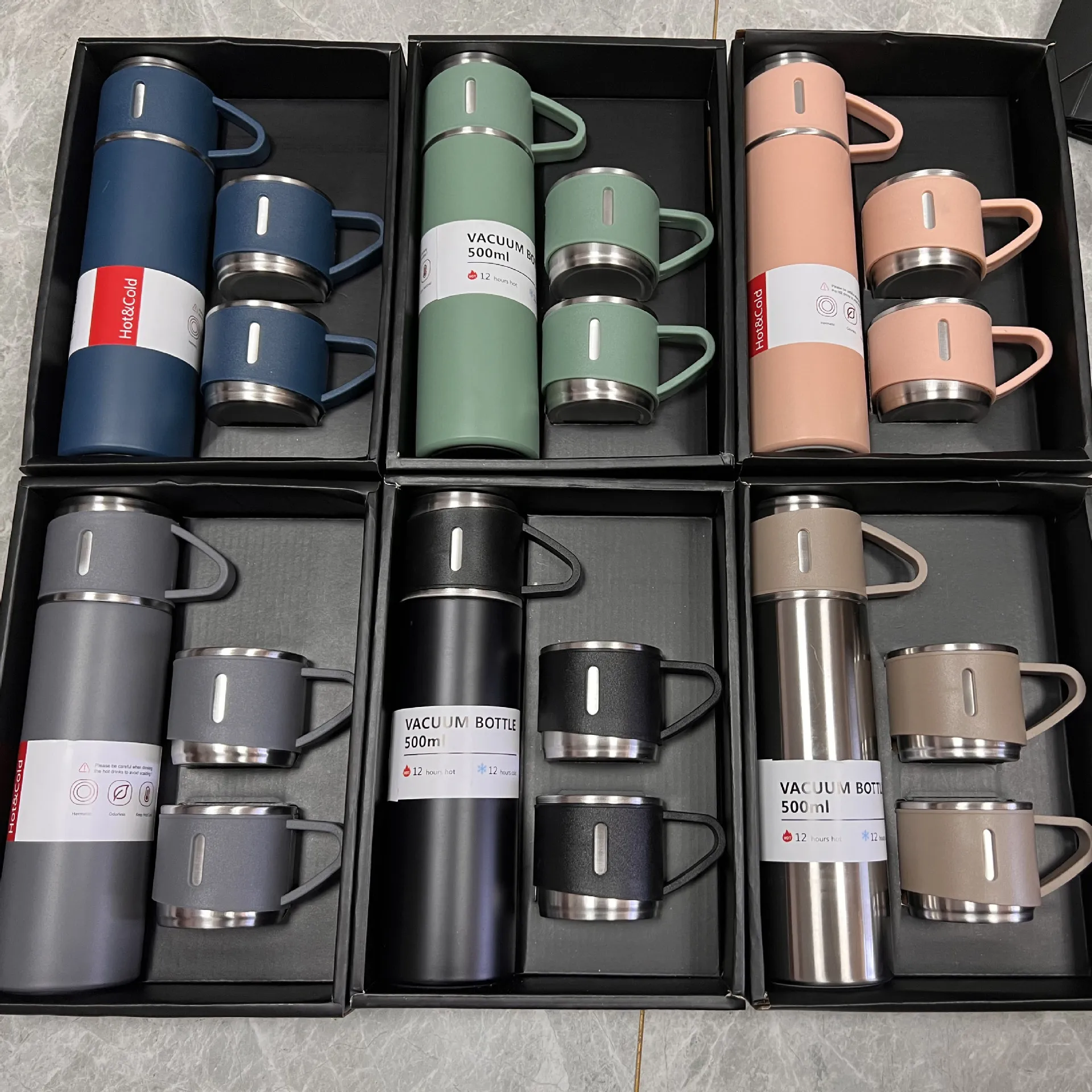 500ML Custom logo Thermos Mug set Vacuum Flask Double Wall Insulated Stainless Steel Water Bottle Coffee thermos with gift box