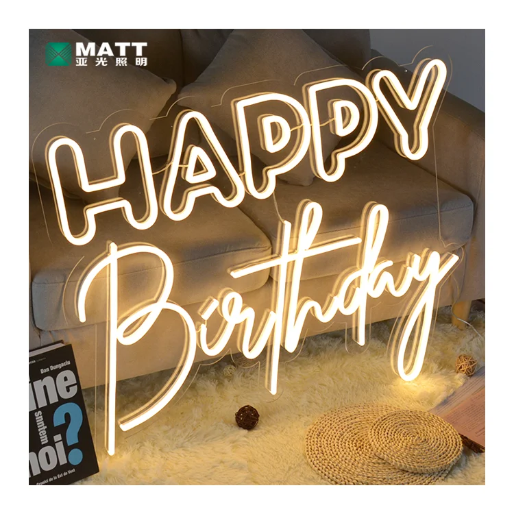 Matt Led Light large happy birthday neon sign Dropshipping Neon Sign For Party Event Wedding Holiday Decor