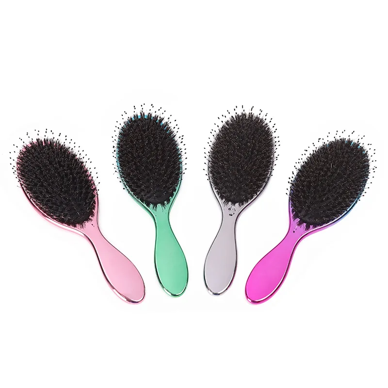 Luxury Gold And Silver Color Boar Bristle Paddle Oval Hair Brush Anti Static Hair Massage hair extension brush and comb