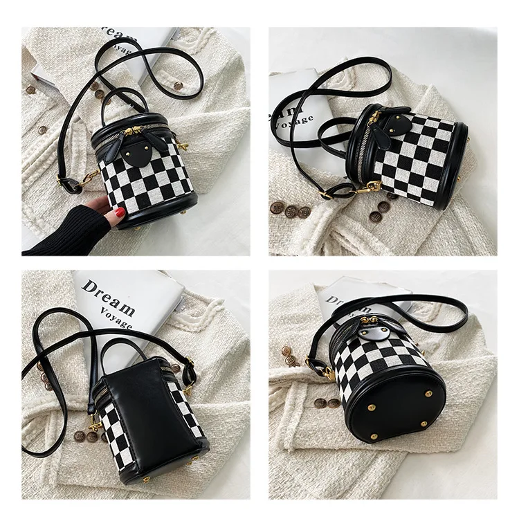 ARUBBIT Brand Chinese Black and White Grid Print Women Crossbody Hand Bag Lady Handbags