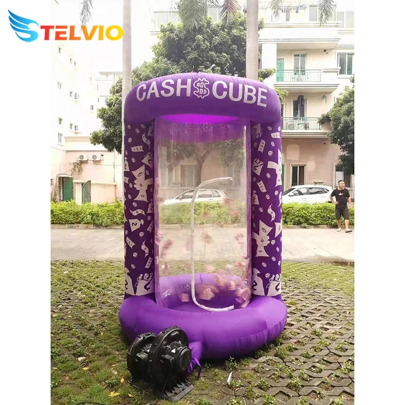 Super Funny Portable PVC Money Grabbing Machine Inflatable Cash Cube Inflatable Money Blowing Machine