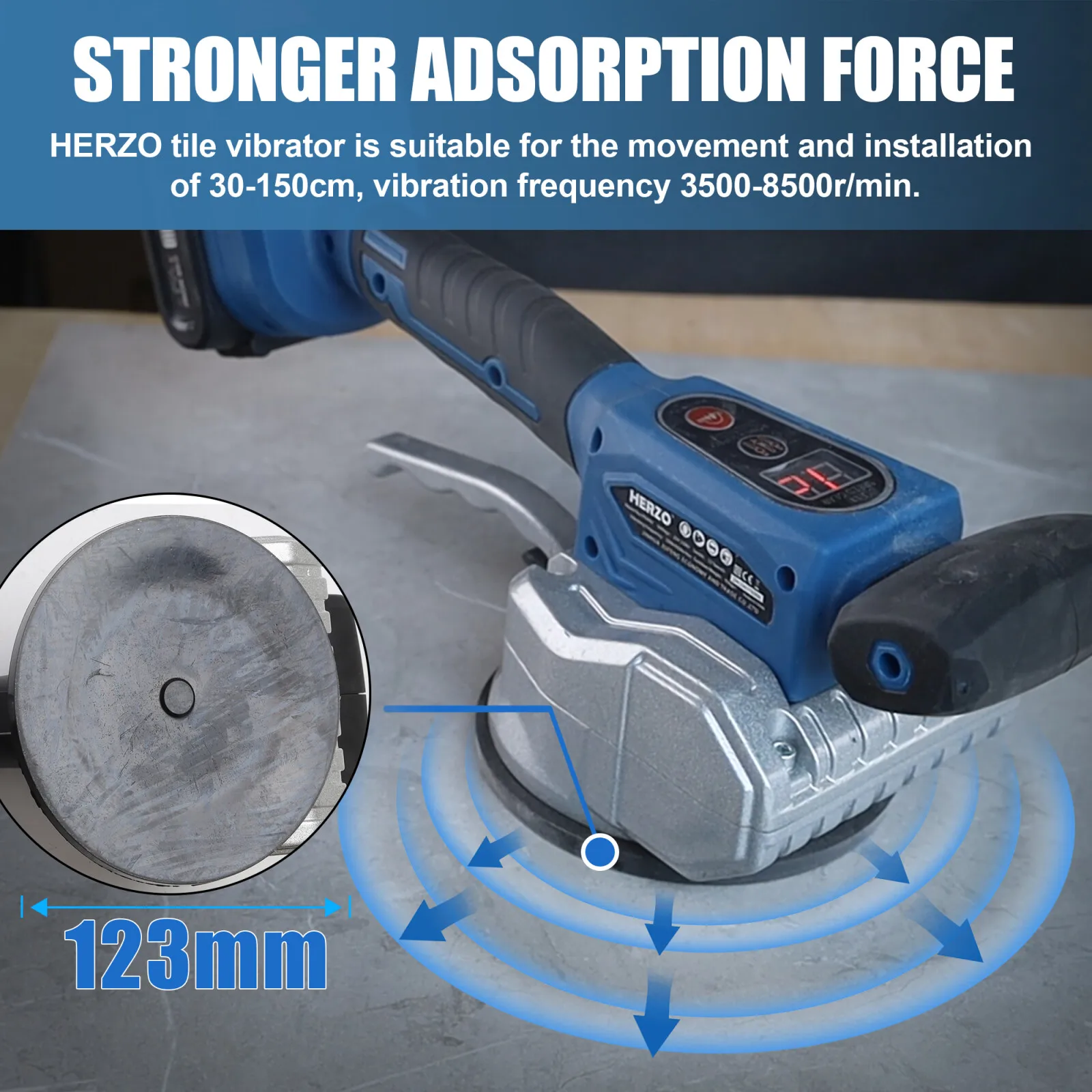 HERZO Electric Tile Laying Vibrator Machine Portable 20V Battery Operated Tile Leveling Vibrating Machine for Tiles