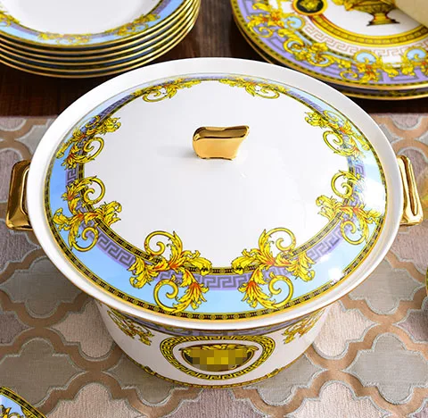 Home Luxury 58pcs Dinner Set Ceramic Flatware Custom Royal Wedding Plates Fine Bone China Tableware Set