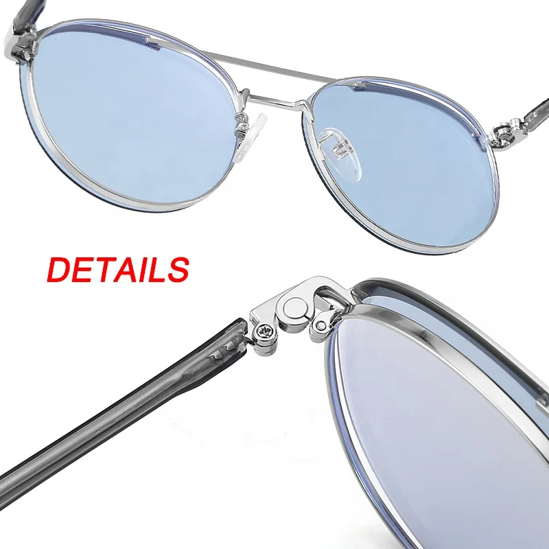 High quality vintage round shape light metal eyeglasses frames with magnetic clip on sunglasses for men women