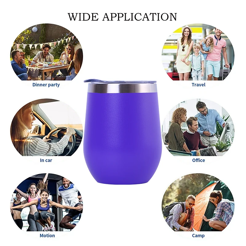 Factory Wholesale Customized 12oz Sublimation Wine Glass Cup Stainless Steel Insulated Reusable Egg Wine Tumbler Cup With Lid