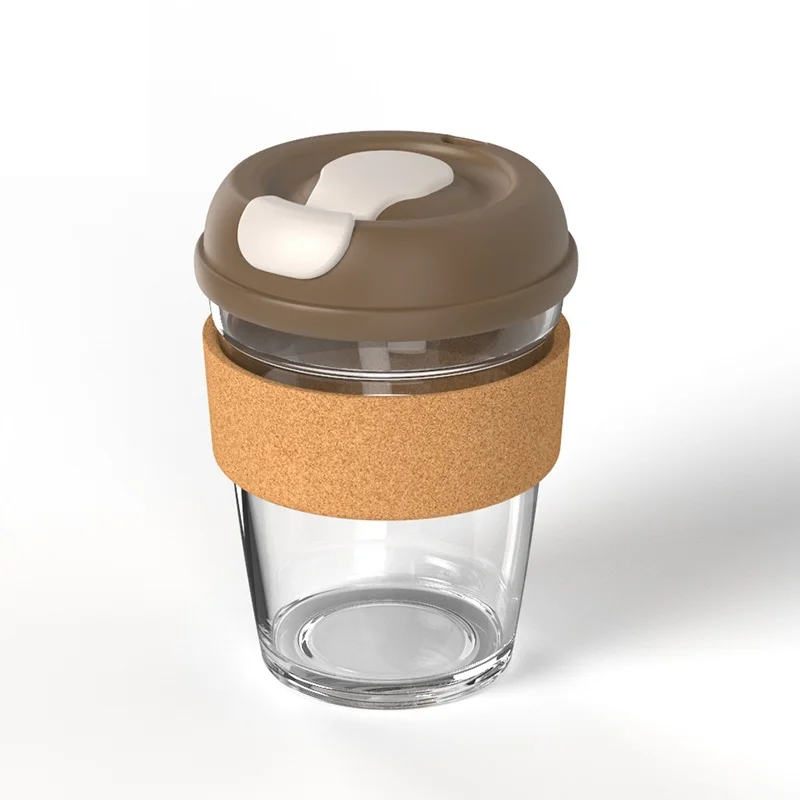 
Borosilicate Glass 12oz Reusable Travel Toughened Glass Cup With Natural Cork Band Glass Coffee Cup 