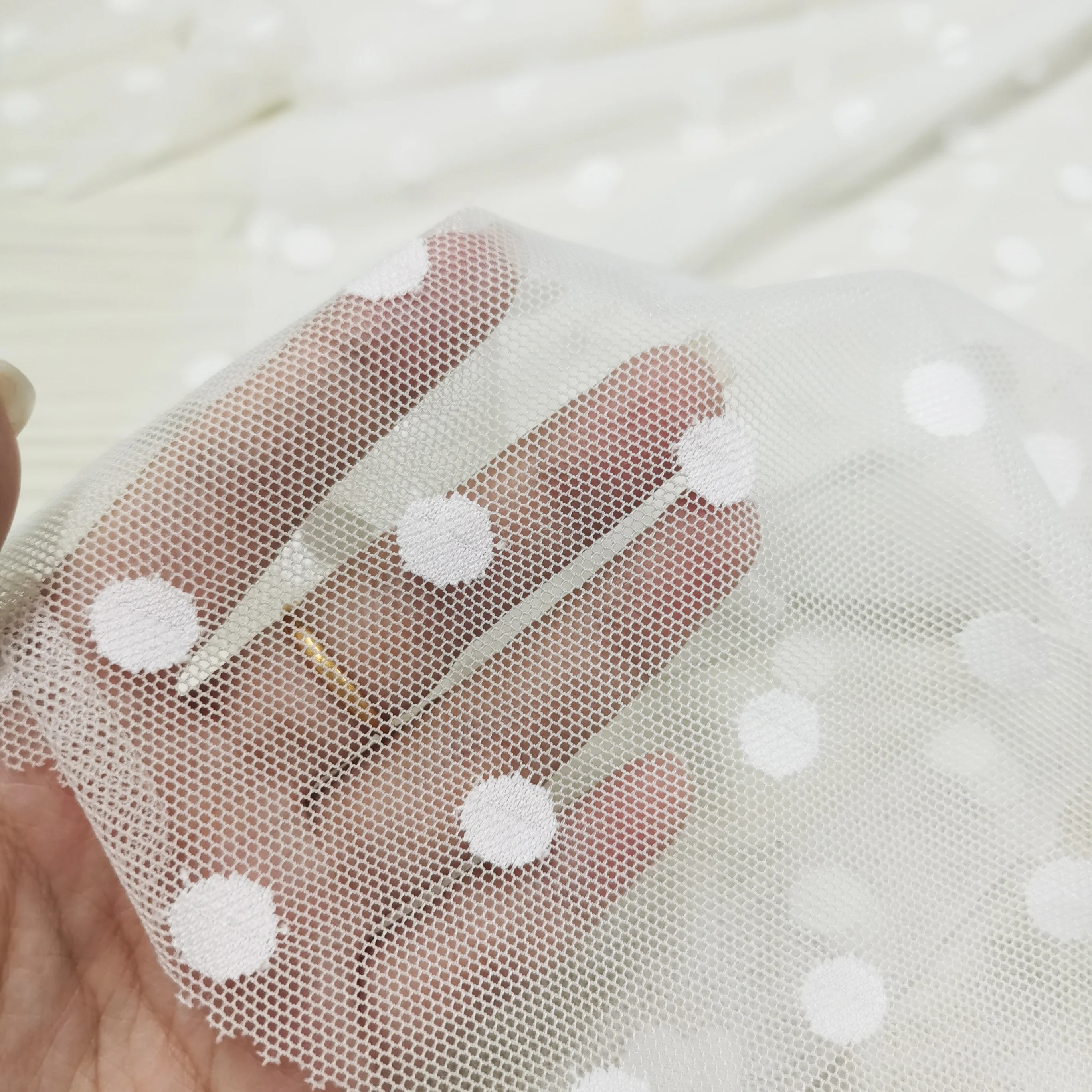 2022 New Design white dot jacquard knitted 60gsm 88 Nylon 12 spandex see through stretch mesh fabric for women lingerie