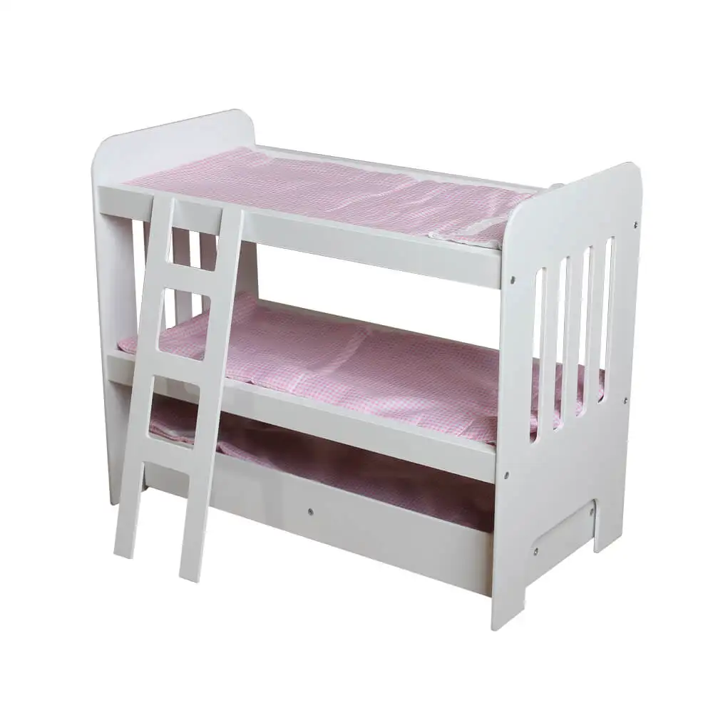 Deluxe design role play interactive pretend play furniture toy doll bunk bed for dolls up to 18 inches with pink beddings