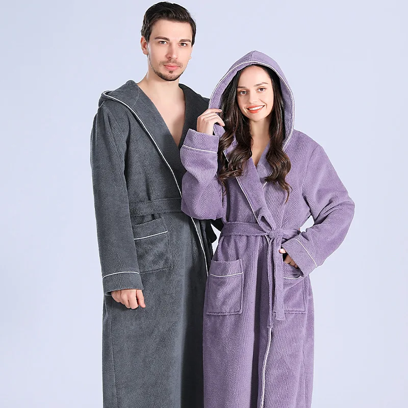 2022 Custom Logo Terry Towel Bathrobe Autumn Hotel Luxury Spa Terry Towelling Robe Couple Lady Towel Hooded Bathrobe Nightgown