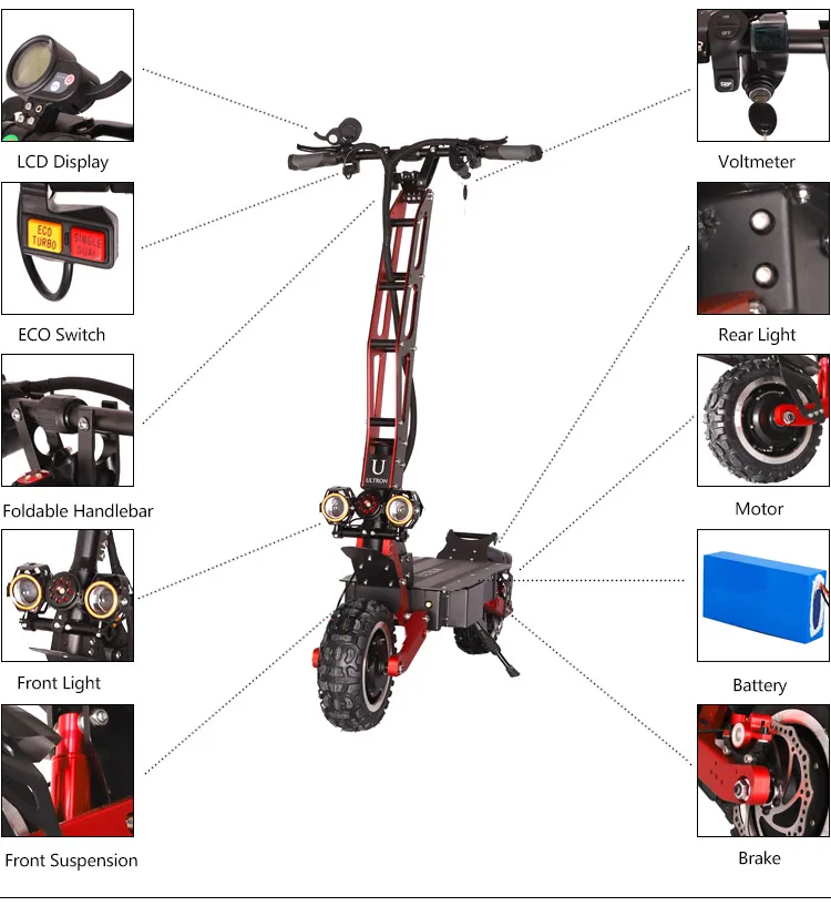 
3200W Original Ultron T128 Off Road Wheel Mobilitiy Dual Motor Fast Folding Electrical Scooter 