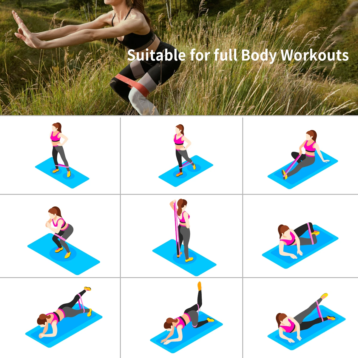 Custom Printed Mini Loop Bands Natural Latex Exercise Resistance Bands Set