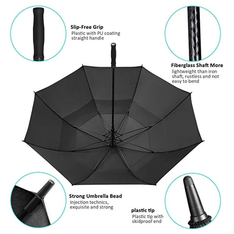 Promotional Manufacture Cheap Factory Suppliers Auto Open Golf Umbrella with Logo Printing Custom Stick Straight for the Rain