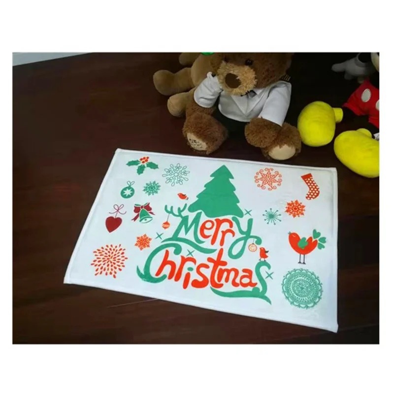 40*60cm Coral Fleece Floor Mats Merry Christmas Happy New Year Doormat Entrance Mat