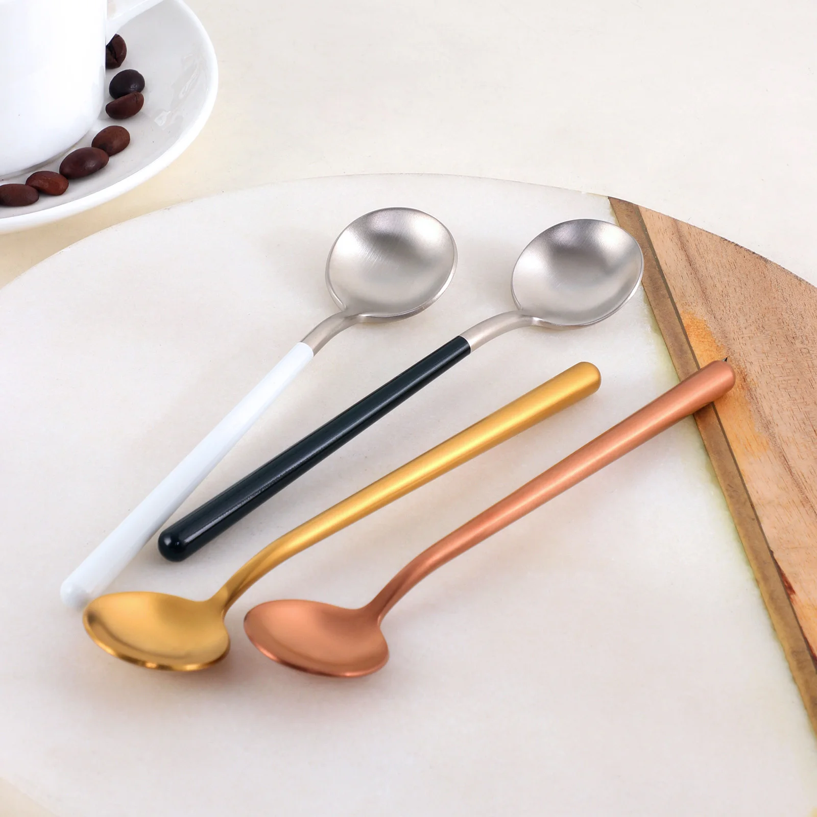 Eco-friendly Titanium Plating 304 Stainless Steel Matte Round Handle Gold Teaspoon Coffee Spoon