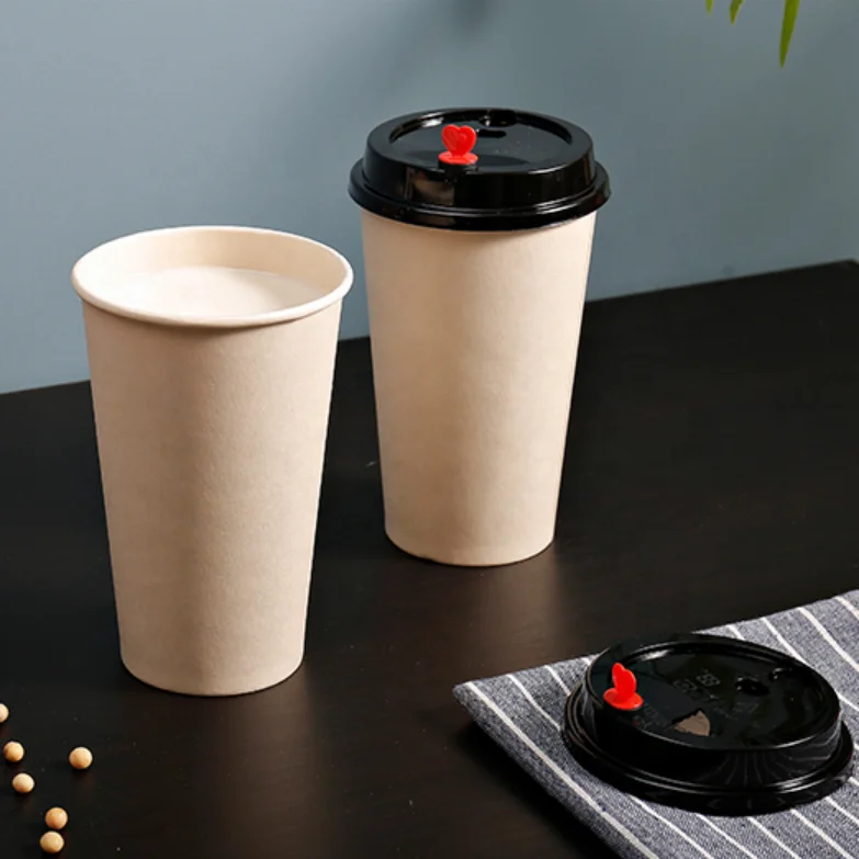 disposable PE/PLA Single Wall coffee Milk Tea bamboo fiber natural colour Paper Cup400ml  500ml