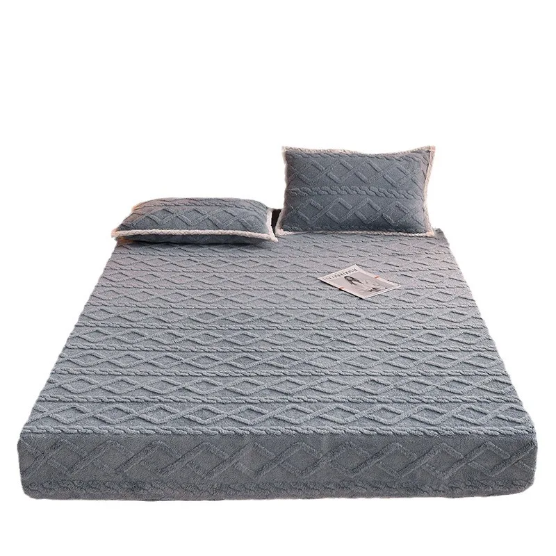 Good Winter Thickened Taffu Bed Bonnet Single Piece Warm Coral Flannel With Fleece Bedspread Bedding Set Bedding Set