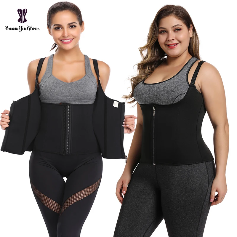 Custom Logo Zip And Hook Slimming Belt Workout Girdle Women Waist Trainer Vest Corset Sauna Sweat Suit With Strap