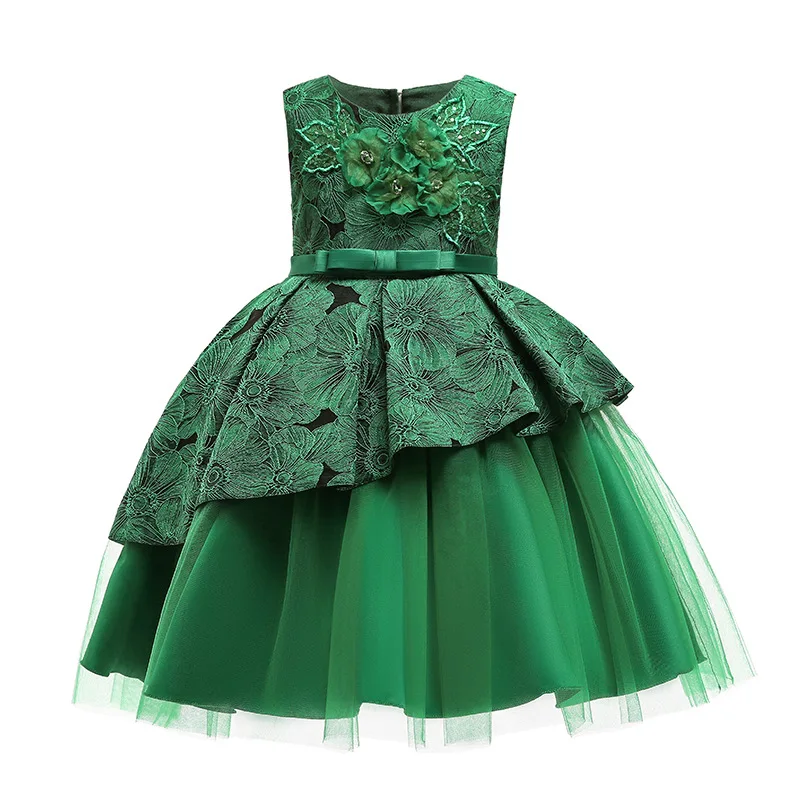 Summer High Quality Ropa Para Ninos Kids Ball Gown Flower Girls Dress Luxury Evening Party Dress with Embroidery Bowknot Sunny