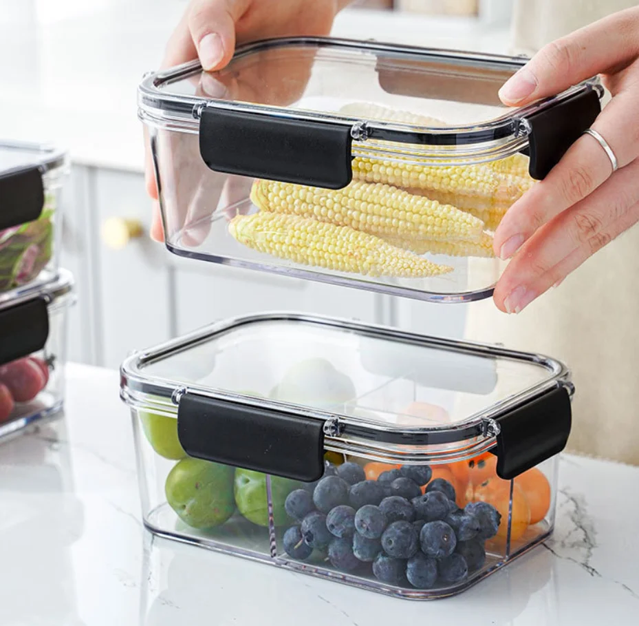 Household 2 Grids Refrigerator Transparent Airtight Fruits Vegetable Freshness Plastic Food Container For Food