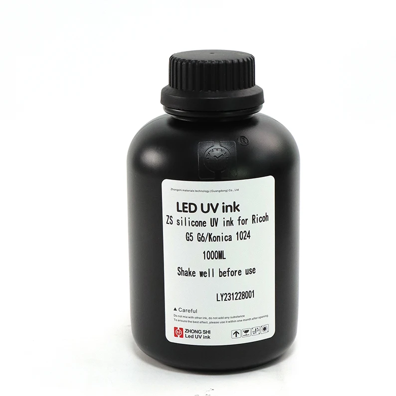 ZSink 1000ml/bottle silicone flatbed Black UV curable ink for Epson  i3200/ Ricoh G5 G6 /Konica 1024 printer head (CMYK+W)