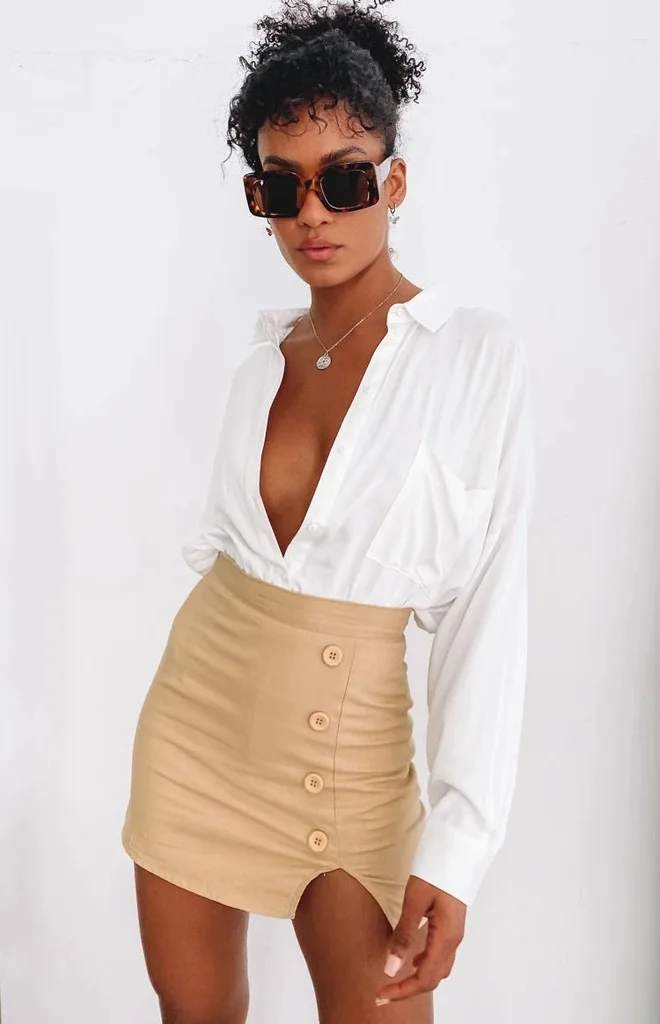 Женская сексуальная кнопка разрез короткая юбка сплошной цвет Тонкий хлопчатобумажный рабочие юбка-карандаш Мини Сексуальная облегающая юбка