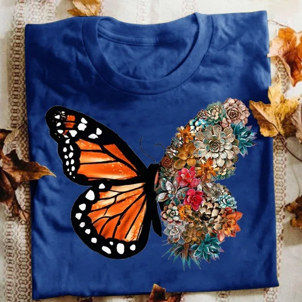 Женская футболка с принтом бабочек, футболка с круглым вырезом и коротким рукавом, лето 2022