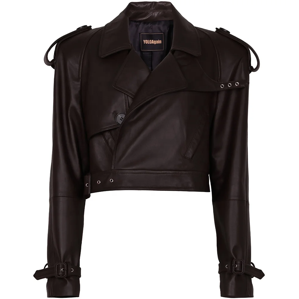 2024 High Quality dark brown leather jacket motor cycle leather jacket leather jacket woman