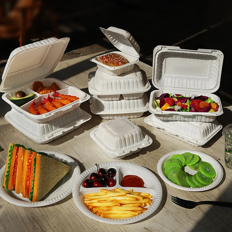 To go food container for restaurant hinged lid lunch box mineral filled pp with 3 compartments microwave food packaging