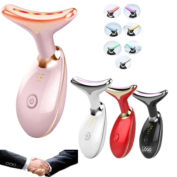 OEM EMS 7 color led face light therapy Face Neck Lifting Massager for Skin Tightening Wrinkle Removal Rejuvenation Beauty Device