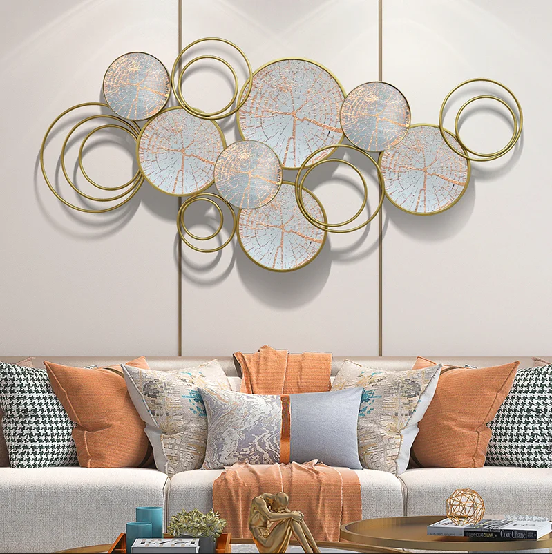 Home hotel nordic style decorative wrought iron multi circles metal wall decor arts