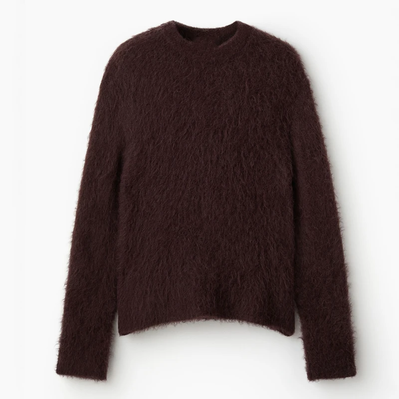 Knitwear Manunfacturers Custom Wholesale New Design Fluffy Boxy Fit Alpaca Blend Knitted Pullover Sweater Men