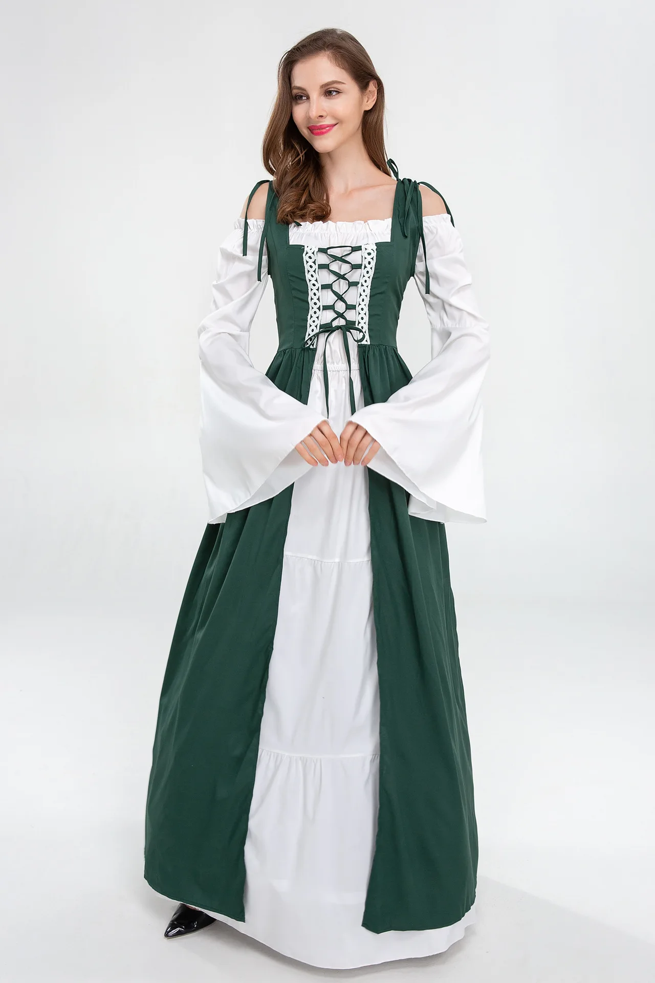 High Quality Adults Square Neck Bundle Corset Medieval Renaissance Vintage Princess Dress Halloween Costume for Women