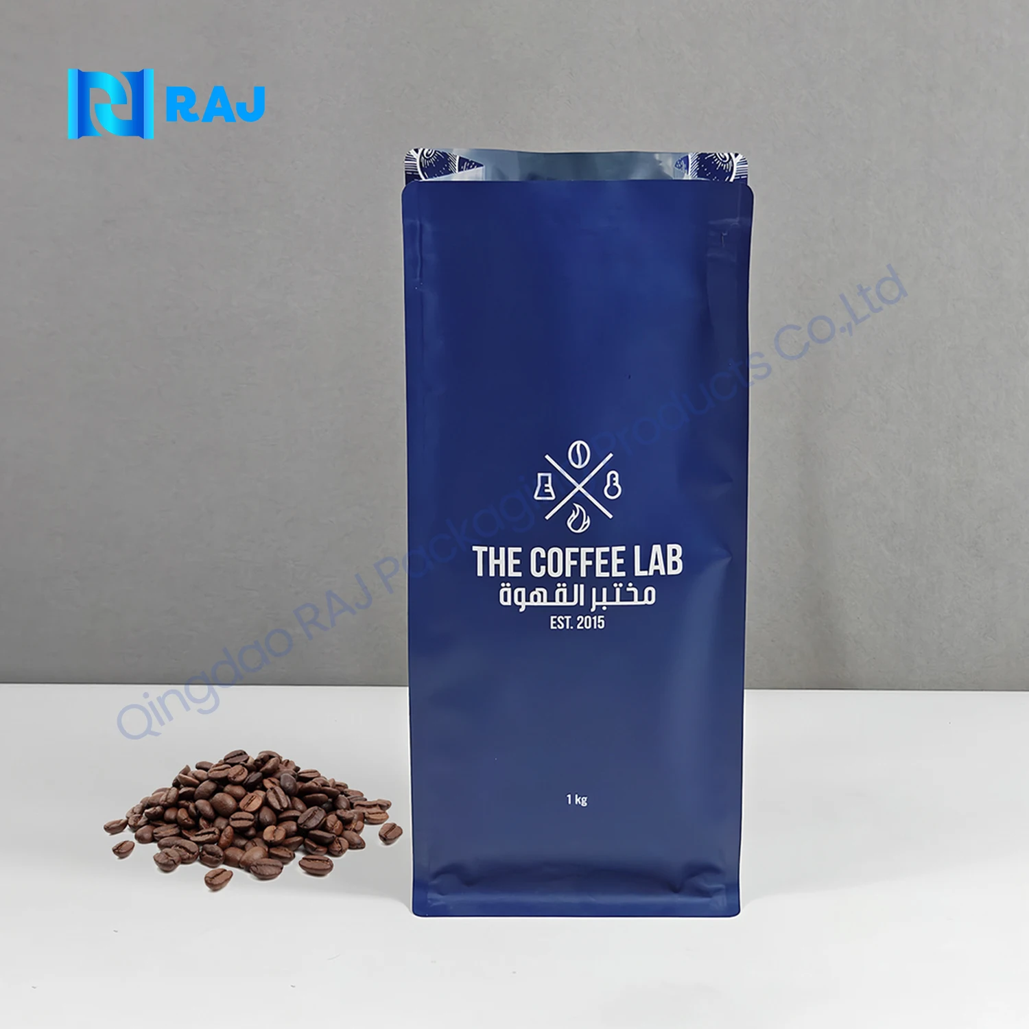 Matte PET12/AL7/PE120 1kg coffee bag package zipper stand pouch flat bottom bag for coffee whole bean and ground