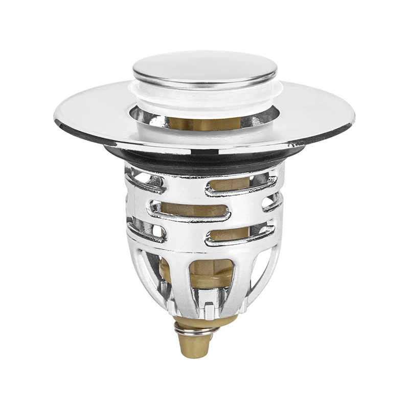 Universal washbasin pop-up drain plug brass push with anti-clogging hair catcher bullet filter