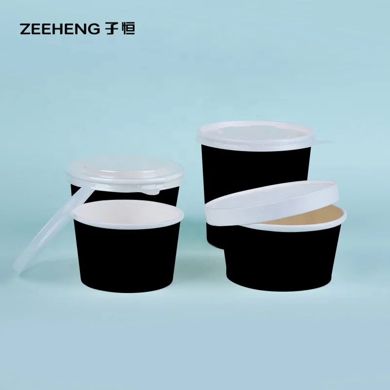 Индивидуальный Логотип, чаша для десерта, йогурта, черные бумажные чашки для мороженого с купольными крышками