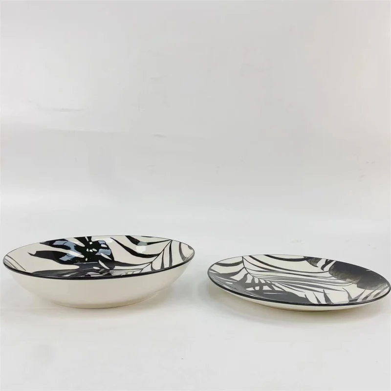 Bamboo design printed ceramic dining plates customized glazed and glossy design factory wholesale