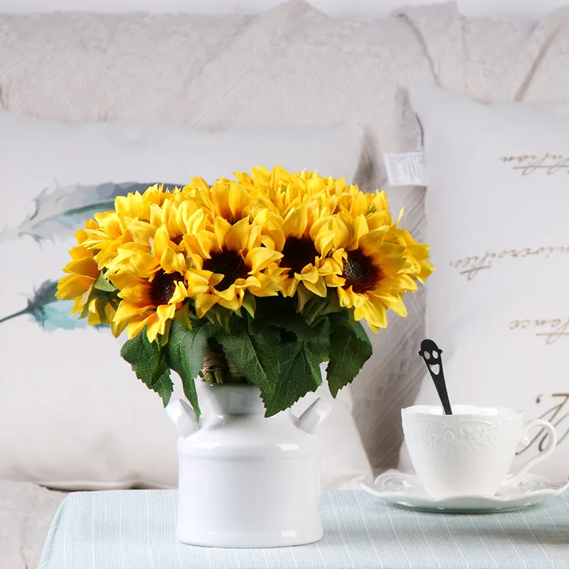 Artificial Silk Sunflower Heads Fall Sunflowers Decor Fake Faux Flower Yellow Floral for Wedding Home Decoration Garden Wreath