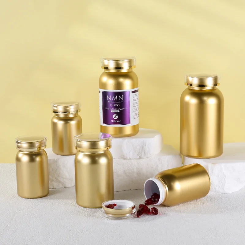 Customized PET Gold Plastic Empty Tablet Capsules Bottles Medicine Pill Container for Vitamins Supplement Powder Packaging