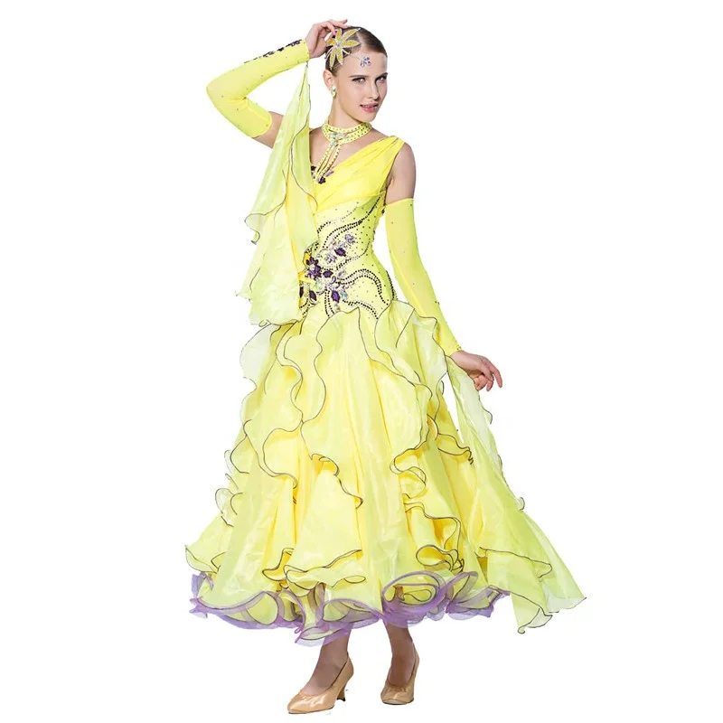 B-1458 National Standard Ballroom Dancing Dress Modern Costume Competition Waltz tango Big Pendulum Performance for Sale