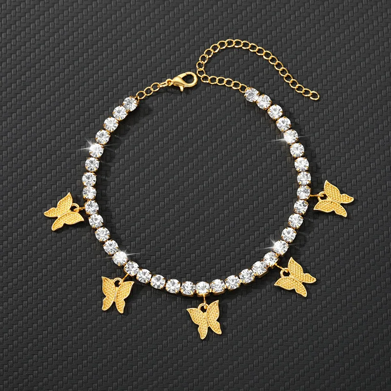  Artilady Simple Claw Chain Set with Diamond Dollar Sign Inlet Resin Butterfly Pendant Accessories Beach Resort Foot