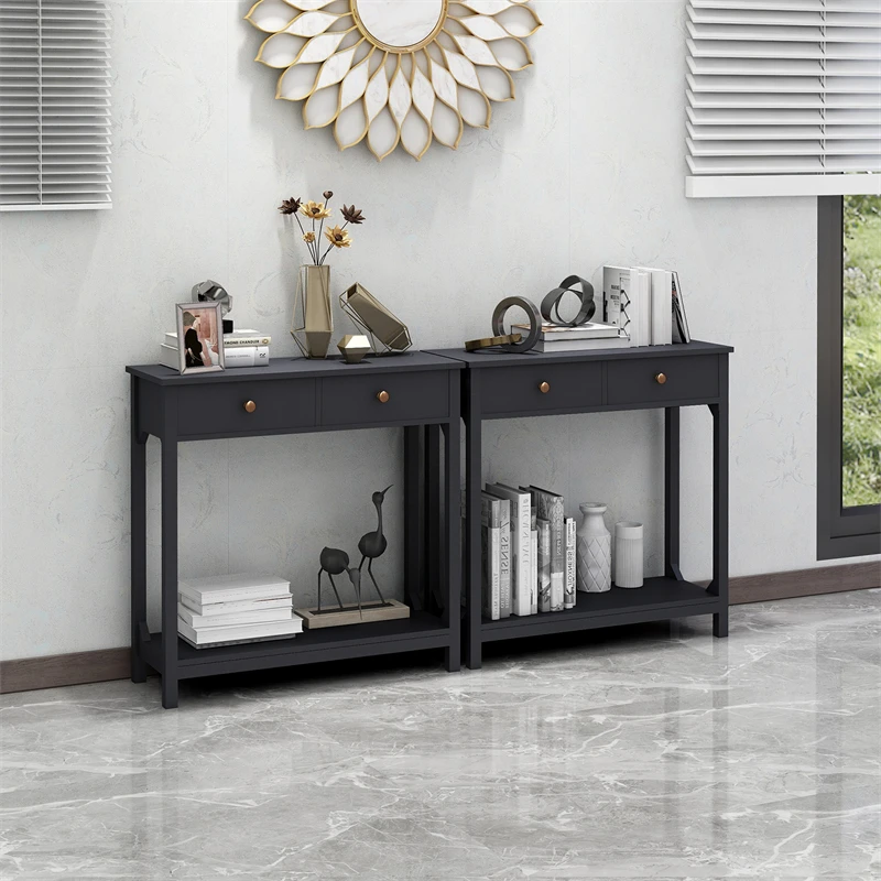 Modern espresso wooden console table luxury home furnishings easy to build hallway console table with shelving and drawers