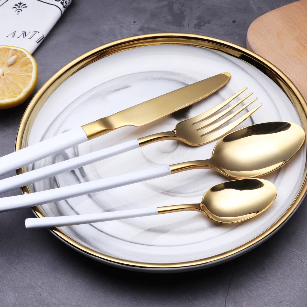 
Classic Knight 304 Stainless Steel Cutlery Premium gold black Titanium Plated Steak Cutlery knife spoon set 