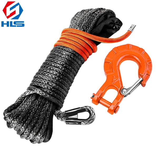 6m*15mm High Quality Winch Rope UHMWPE Factory Supply Synthetic Winch Rope with Forged Winch Hook