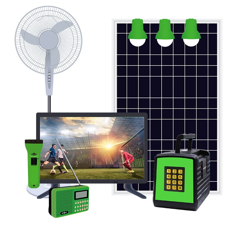 Solar Run High Performance Lighting and Charging Portable Solar Energy Home Lighting System with 19 Inch Television 12V Lifepo4