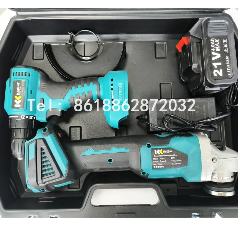 Set of 2pcs Power Tools 21V Lithium Battery Brushless Electric Wrench Cordless 12VImpact Drill Screwdriver Combination Tool Set